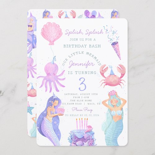 Splish Splash Mermaid Birthday Bash  Invitation