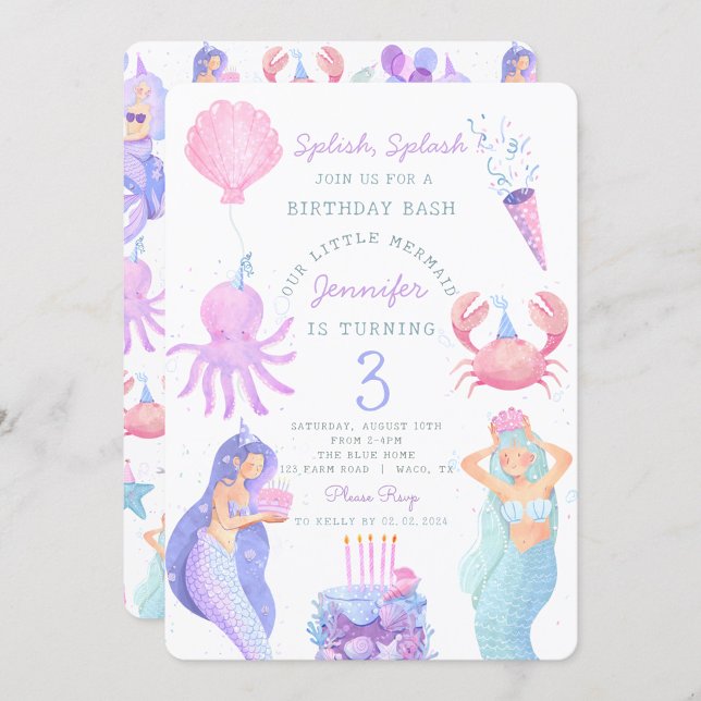 Splish Splash Mermaid Birthday Bash  Invitation (Creator Uploaded)