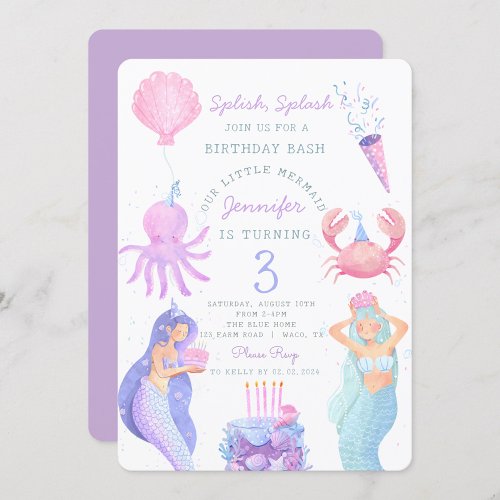 Splish Splash Mermaid Birthday Bash  Invitation