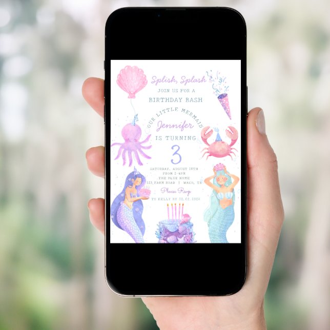 Splish Splash Mermaid Birthday Bash  Invitation (Front Digital)