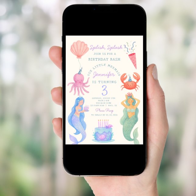 Splish Splash Mermaid Birthday Bash  Invitation (Front Digital)