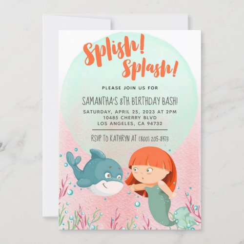 Splish Splash Mermaid Birthday Bash Invitation
