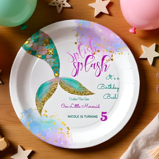 Splish splash mermaid birthday bash paper plates (Creator Uploaded)