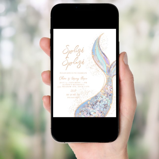 Splish Splash Mermaid Birthday Invitation (Front Digital)