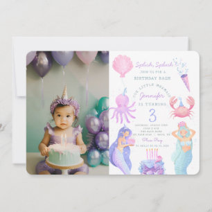 Splish Splash Mermaid Birthday Photo Invitation