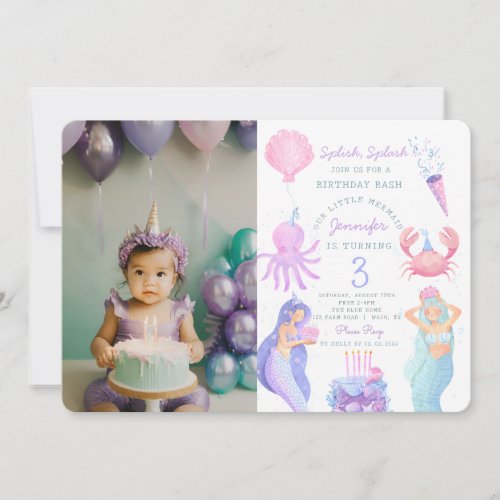 Splish Splash Mermaid Birthday Photo  Invitation