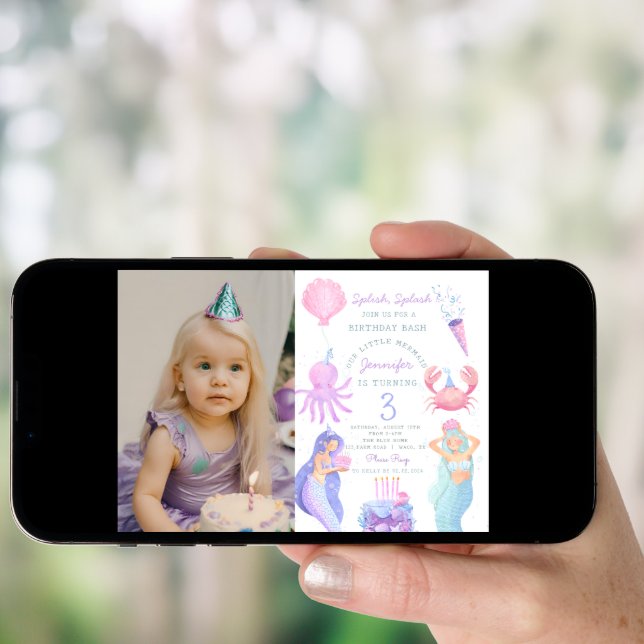 Splish Splash Mermaid Birthday Photo  Invitation (Front Digital)
