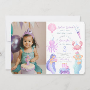 Splish Splash Mermaid Birthday Photo Invitation