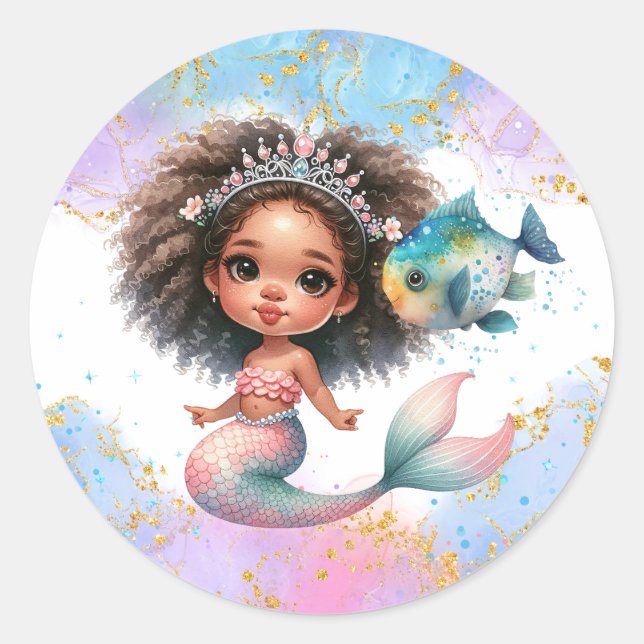 Splish Splash Mermaid Party Plain Round Sticker (Front)
