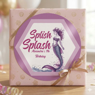 Splish Splash Mermaid Pool Party Birthday  Classic Round Sticker