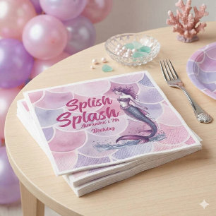 Splish Splash Mermaid Pool Party Birthday  Paper Dinner Napkins