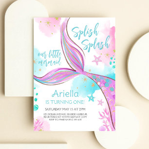 Splish Splash Mermaid Under the Sea Birthday  Invitation