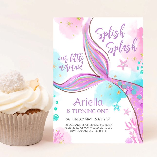 Splish Splash Mermaid Under the Sea Birthday Invitation (Creator Uploaded)