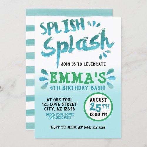 Splish Splash Park Party Summer Boys Birthday Invitation