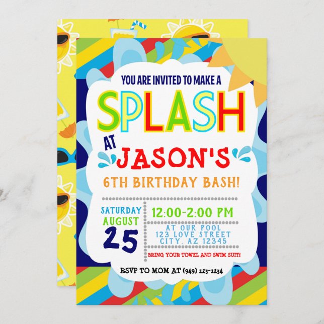 Splish Splash Park Party Summer Boy's Birthday Invitation (Front/Back)