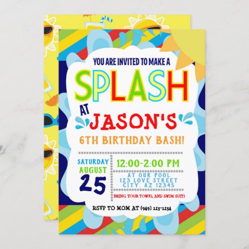 Splish Splash Park Party Summer Boys Birthday Invitation