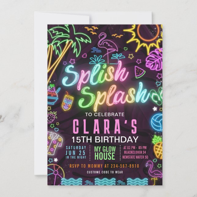 Splish Splash Party 15th Party Editable Invitation (Front)