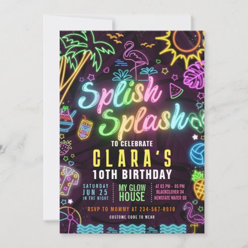 Splish Splash Party Glow Party Editable Invitation