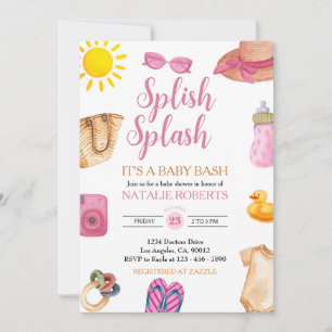 Splish Splash Pink Beach Summer girl Baby Shower Invitation