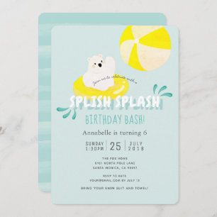 Splish Splash Polar Bear Blue Birthday Invitation