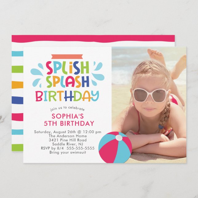 Splish Splash Pool Birthday Invitation (Front/Back)