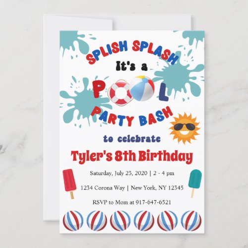 Splish Splash Pool Birthday Party Invitation