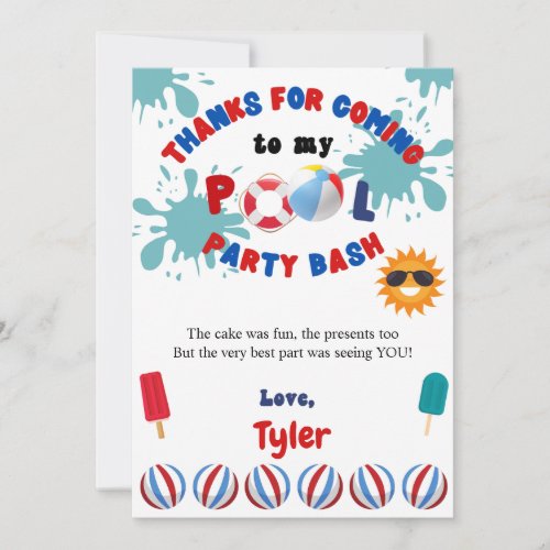 Splish Splash Pool Birthday Party Thank You Card