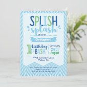 Splish Splash Pool Party 1st Birthday Invitation (Standing Front)