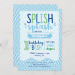 Splish Splash Pool Party 1st Birthday Invitation at Zazzle