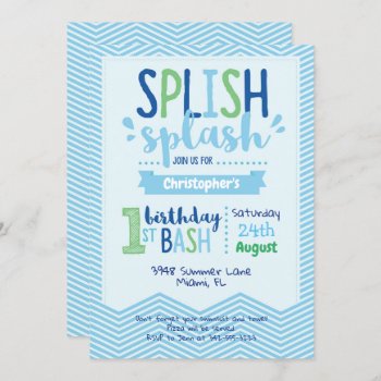 Splish Splash Pool Party 1st Birthday Invitation by bydandeliondesign at Zazzle