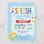 Splish Splash Pool Party 1st Birthday Invitation at Zazzle