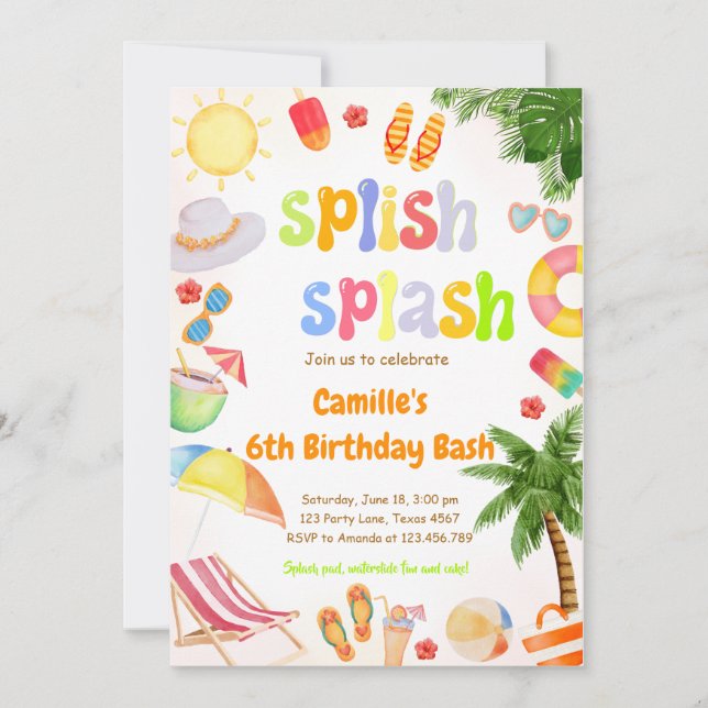 Splish Splash Pool Party Bash Birthday Invitation (Front)