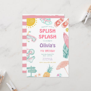 Splish Splash Pool Party Bash Girl Pink Birthday Invitation