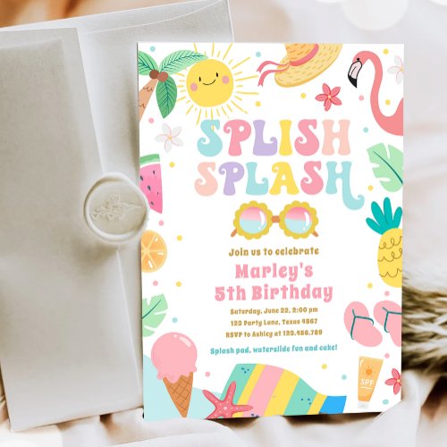 Splish Splash Pool Party Bash Girl Pink Birthday Invitation