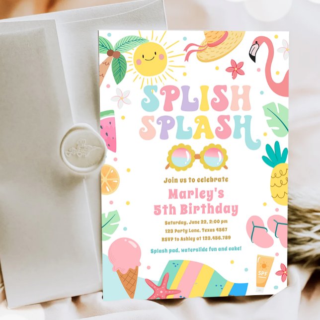 Splish Splash Pool Party Bash Girl Pink Birthday Invitation (Creator Uploaded)