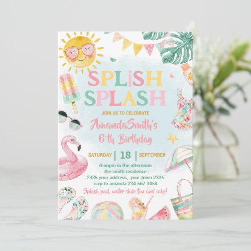 Splish Splash Pool Party Bash Girl Pink Birthday