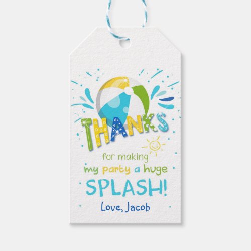 Splish Splash Pool Party Bash Thank You Gift Tags