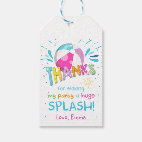 Splish Splash Pool Party Bash Thank You Gift Tags