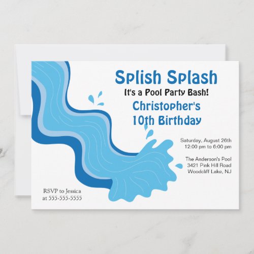 Splish Splash Pool Party Birthday Invitation