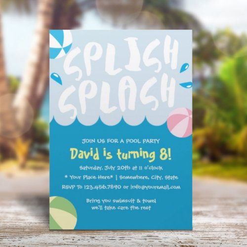 Splish Splash Pool Party Birthday Invitation