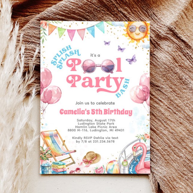 Splish Splash Pool Party  Birthday Invitation (Splish Splash Pool Party Birthday Invitation)