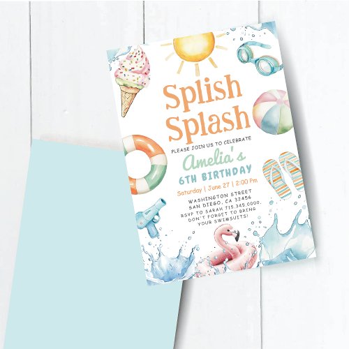 Splish Splash  Pool Party Birthday Invitation