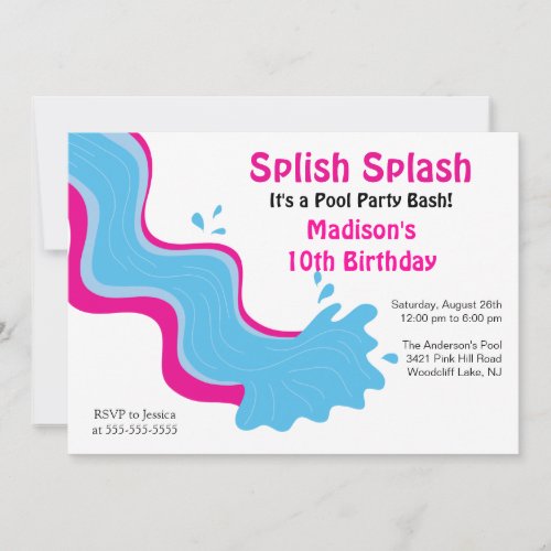 Splish Splash Pool Party Birthday Invitation