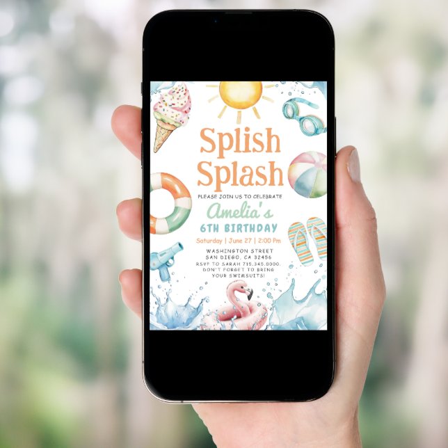 Splish Splash  Pool Party Birthday Invitation (Front Digital)