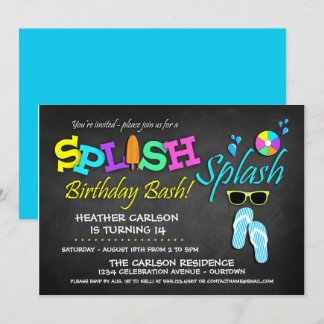 Splish Splash Pool Party Birthday Invitations
