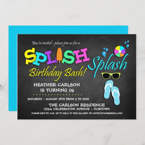 Splish Splash Pool Party Birthday Invitations