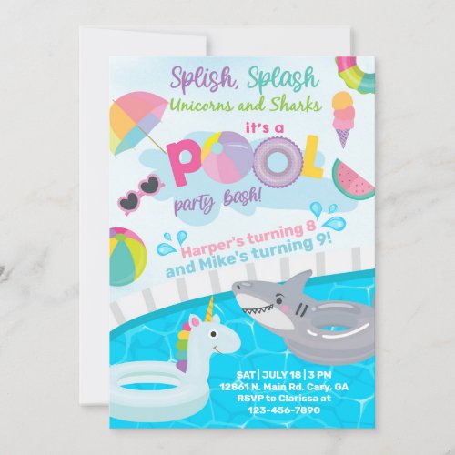 Splish splash pool party birthday invite invitati invitation