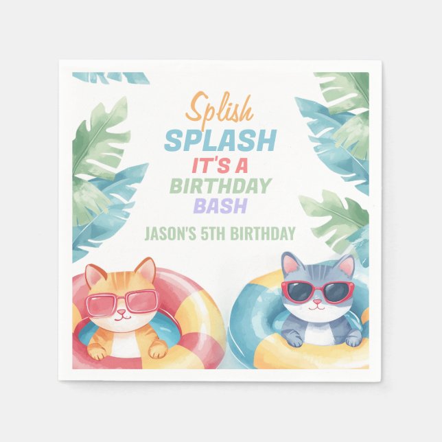 Splish Splash Pool Party Birthday Napkins (Front)