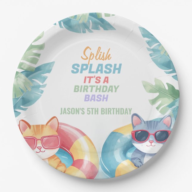 Splish Splash Pool Party Birthday Paper Plates (Front)
