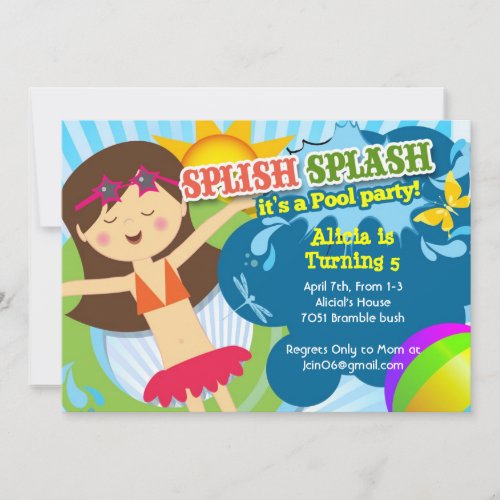 Splish Splash pool party birthday party invitation